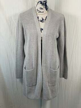 Old Navy Women's Medium Grey Shaker-Stitch Long Open-Front Cardigan